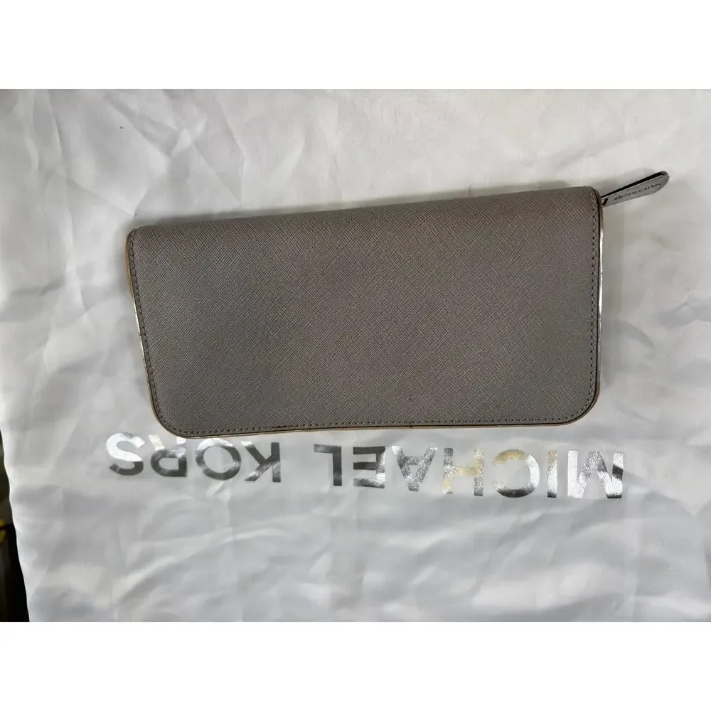 Michael Kors Tote Bag Womens Large Gray Leather Studded Shoulder Purse Wallet